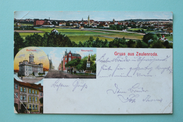 Ansichtskarte AK Gruß aus Zeulenroda 1910 Neumarkt Hotel Rathaus Häuser Straße Ortsansicht Architektur Thüringen